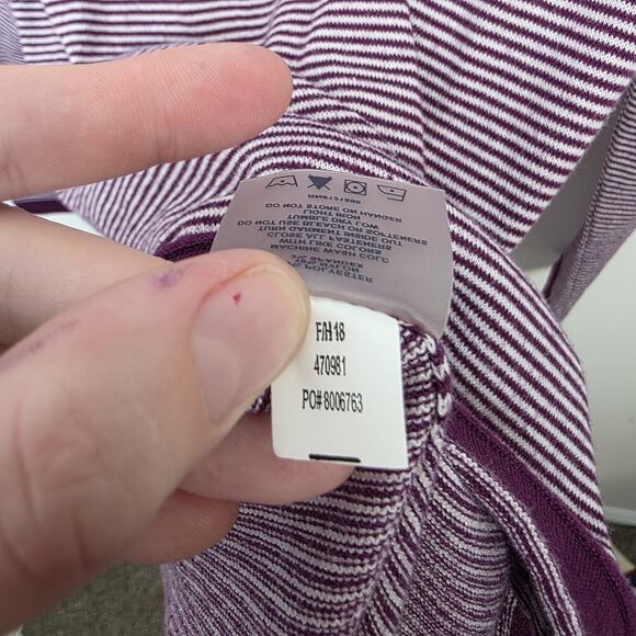 Title Nine Purple White Striped Soft Lightweight Outdoor Mock Neck Sweater Sz M - Picture 5 of 7